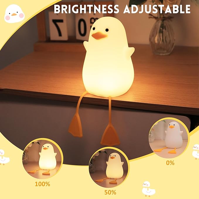 Cute Duck Lamp, Animal Nursery Silicone Night Light with Portable USB Rechargeable Timer Dimmable, Perfect for Home Bedroom Living Room, Holiday Birthday Xmas Easter Decor Gifts to Kids Baby - Bloomnest