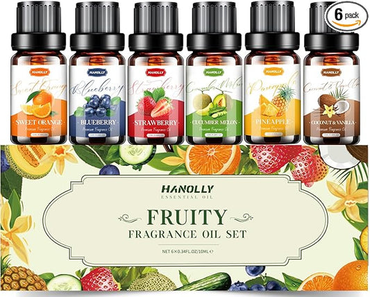 Fruity Essential Oils Set - Fruity Scents Fragrance Oil Aromatherapy Essential Oils Kit for Diffuser, Candle Making (6x10ML) Strawberry, Coconut Scented Oil - Bloomnest