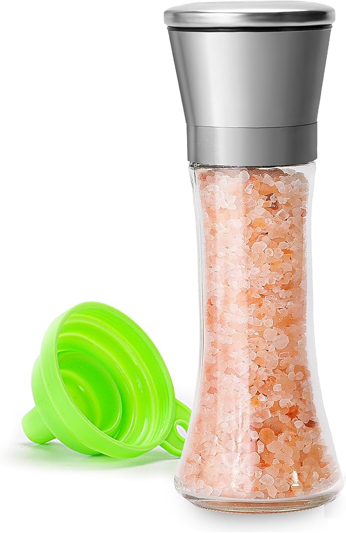 M JINEMEI Salt and Pepper Grinder Tall Size - Black Pepper, Herb Shakers Mill Refillable Manual - Stainless Steel Lid - Adjustable Coarseness - Glass Material- Fits in Home, Kitchen, Barbecue - Bloomnest