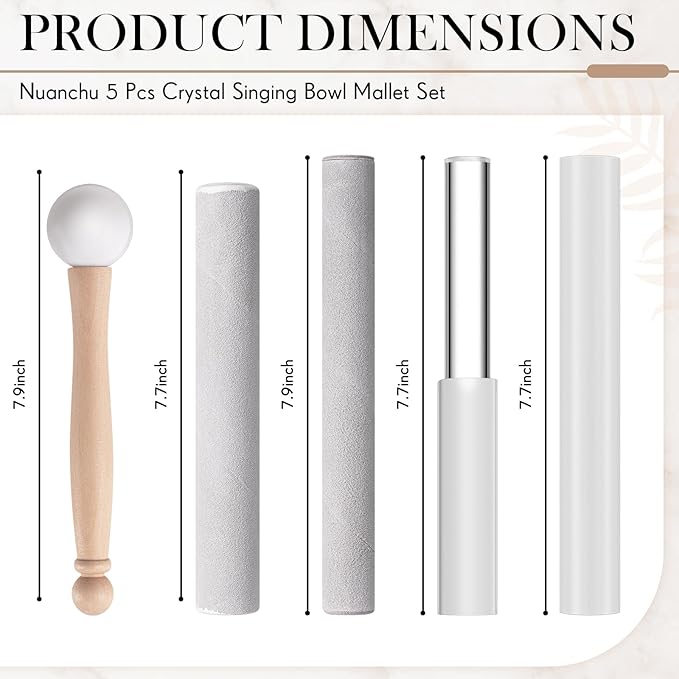 Nuanchu 5 Pcs Crystal Singing Bowl Mallet Set Includes Sheepskin Solid and Hollow Sound Sticks Singing Bowl Rubber Mallet with Wood Handle Clear Acrylic Striker for Playing(Silver) - Bloomnest