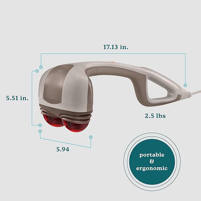 Homedics Percussion Action Massager with Heat | Adjustable Intensity, Dual Pivoting Heads | 2 Sets Interchangeable Nodes, Heated Muscle Kneading for Back, Shoulders, Feet, Legs, & Neck - Bloomnest