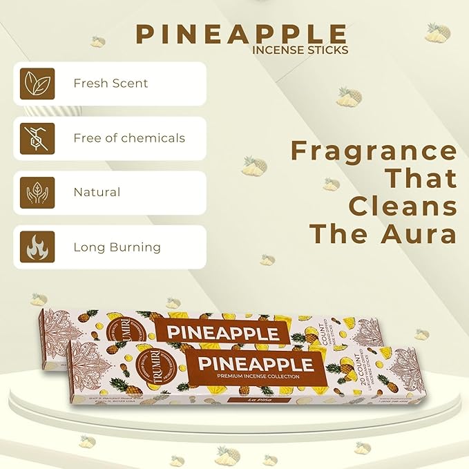 Pineapple Incense Sticks - Incienso de Piña - Total 40 Insence-Sticks - Dual Pack of 20 Insense - Inciensos - Inscents - Natural Non Toxic Ingredients - Incents - Incence - Inscense - Insents TRUMIRI