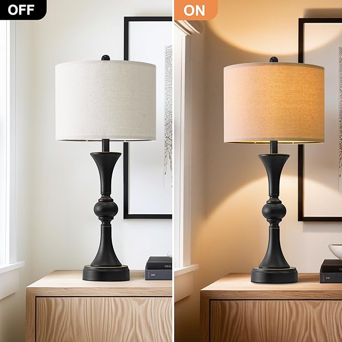 Table Lamps Set of 2, 28" Tall Bedside Table Lamp for Living Room, Bedroom, End Table Lamps with USB A+C Charging Ports, Modern Nightstand Lamps, Matte Black Finish, Farmhouse - Bloomnest
