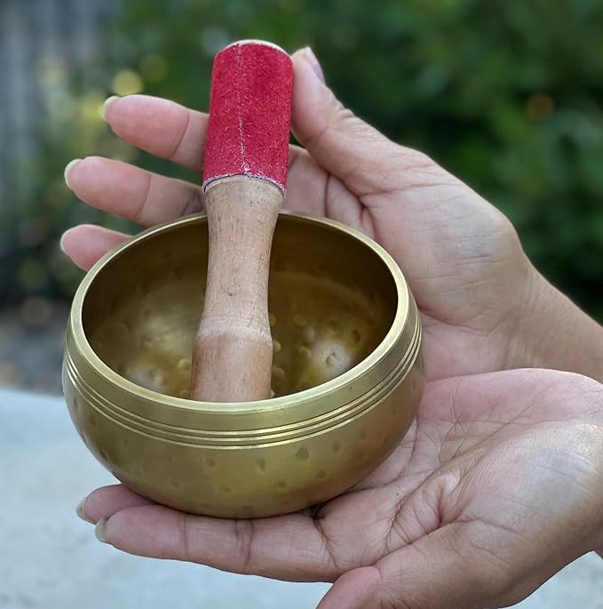 DharmaObjects Tibetan Hand Hammered 4.5 Inches Singing Bowl Cushion Mallet Set - Bloomnest