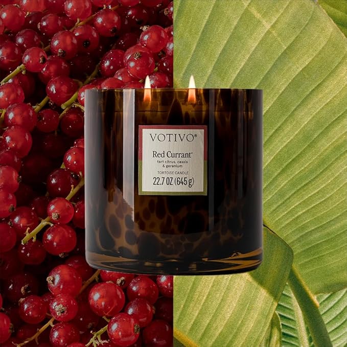 Votivo Red Currant Tortoise Scented Candle | 22.7 oz Soy Wax Blend | Decorative Home Decor Tortoiseshell Pattern | 100 Hour Burn Time - Bloomnest