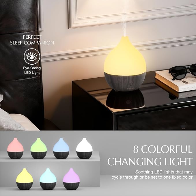SALKING Essential Oil Diffuser, 100ml Small Aromatherapy Diffuser for Essential Oils, Auto Shut-Off Ultrasonic Diffusers, Cool Mist Humidifier with Warm White Lights, for Office Home (Dark) - Bloomnest