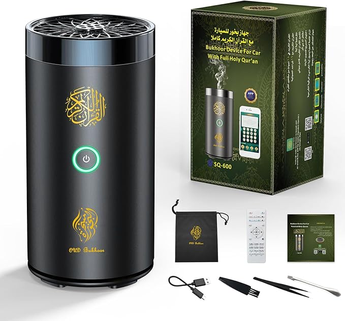 2 in 1 Electric Incense Burner with Quran Speaker, Rechargeble Bakhoor Burner Aroma Diffuser for Car Office Home Bedroom Living Room Study Spa (Black-1) - Bloomnest