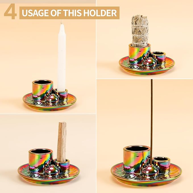 Palo Santo Sticks Holder, Multi-Purpose Handmade Ceramic Incense Burner for Palo Santo Incense Sticks, Sage Holder for Burning, Ash Catcher Tray for Meditation Yoga Room-Colorful ToolSentryX