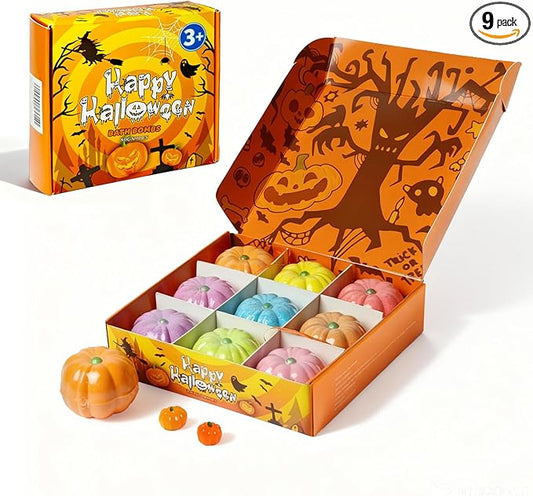 Halloween Bath Bombs for Kids Gifts: 9 Pcs Pumpkin Bath Bomb with Toys Inside Surprise Spider Light up Bath Toy Spooky Basket Stuffers for Kid Boys Girls Ages 3+ Bubble Fall Shower Steamers Bathroom - Bloomnest