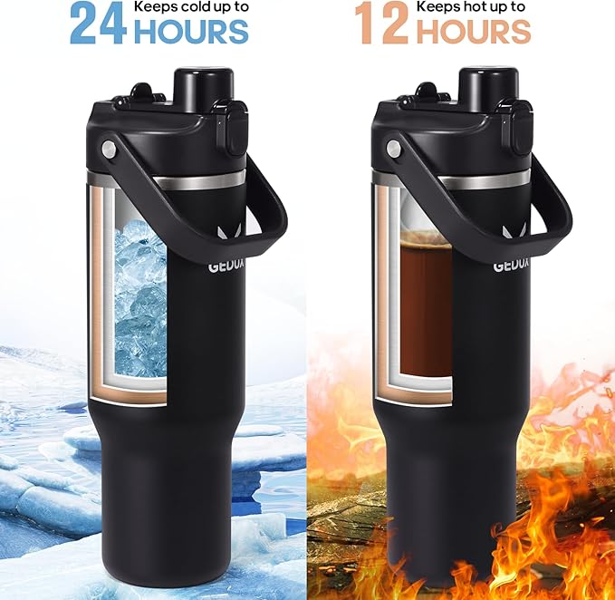 32 oz Stainless Steel Tumbler with Handle and Straw, Vacuum Insulated Water Bottle with 2-in-1 Lid (Chug/Straw) and Silicone Boot，Keeps Drinks Hot and Cold - Bloomnest