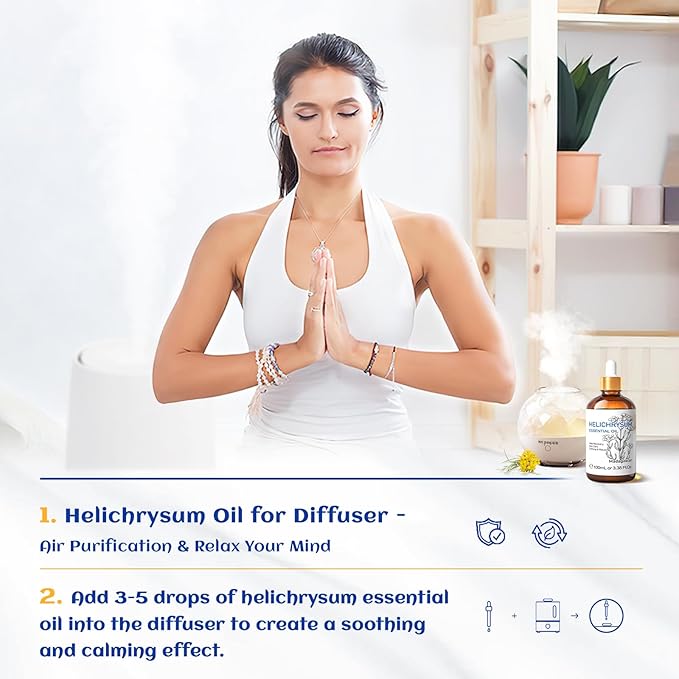 HIQILI Helichrysum Essential Oil for Skin Nourish, Undiluted & Natural, Relieve Fatigue in Body Massage, Reduce Fine Line and Wrinkle, Aromatherapy Diffuser, DIY Floral Scented Gift -100ML - Bloomnest