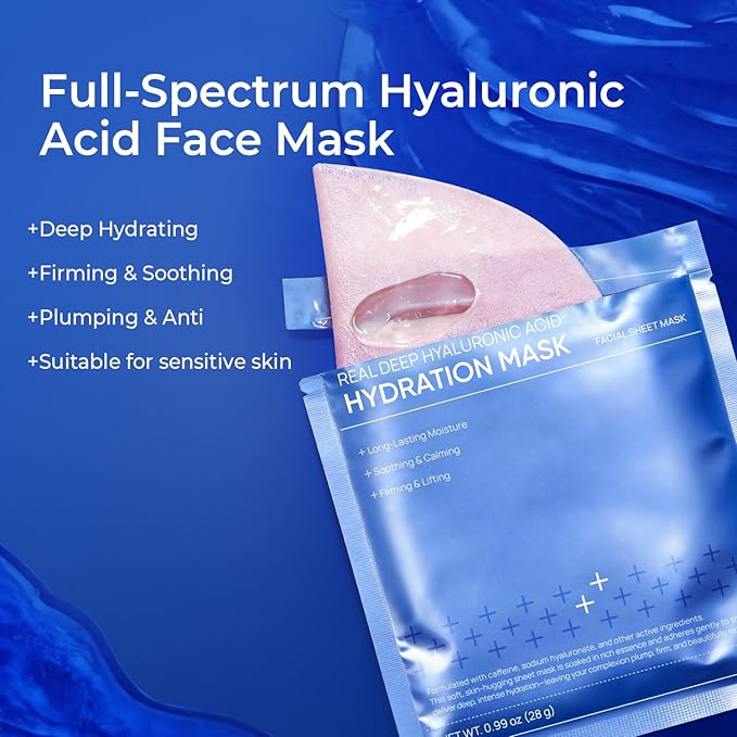 Prof. Ling Full-Spectrum Hyaluronic Acid Face Mask – Deep Hydrating, Firming & Soothing Sheet Mask for Sensitive Skin, Plumping & Anti-Wrinkle Facial Treatment-5ea - Bloomnest