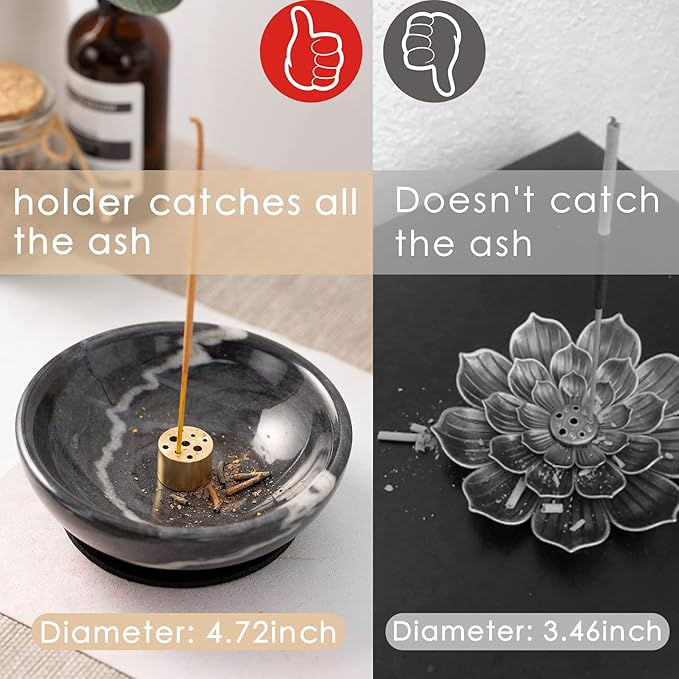 4 in 1 Incense Burner, Marble Palo Santo Holder, Smudge Bowl for White Sage, Sage Holder Incense Cone Holder 4.7 inches Ash Catcher Tray for Meditation - Bloomnest