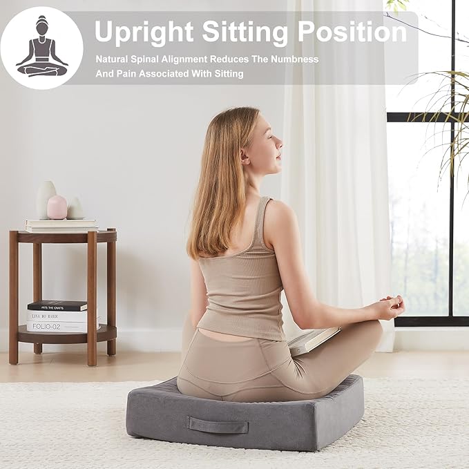 22 inches Floor Pillow for Adults - Large Meditation Cushion with Thick Foam & Soft Tufted Cover - Premium Outdoor Square Floor Cushion Seat - Yoga Pillows for Sitting On Floor - Dark Gray - Bloomnest
