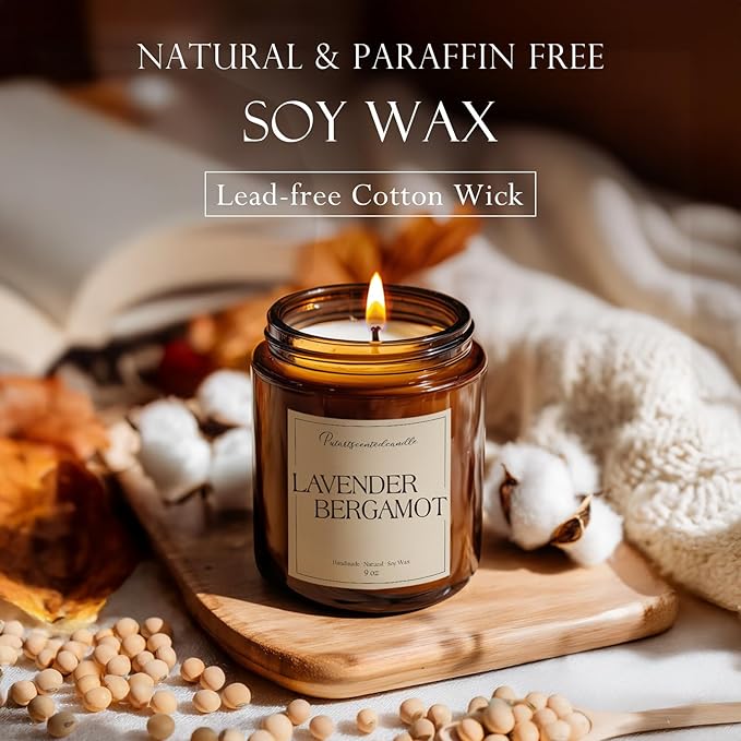 Lavender & Bergamot Scented Candles for Home, Natural Soy Wax Aromatherapy Non Toxic Candle Gifts for Women Men, Home Fragrance Decoration Glass Jar Candle for Meditation and Relaxation (9oz - Bloomnest