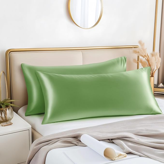 BEDELITE Satin Body Pillow Cover 2 Pack, Super Soft and Cooling Body Pillow Pillowcase for Hair and Skin, Breathable Silky Full Long Pillowcase Cover(20"x54", Sage Green) - Bloomnest