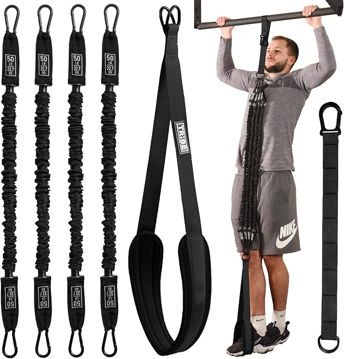 Pull Up Assistance Bands Set - 4 Heavy-Duty Pull Up Bands, Height Adjustable Strap & Comfortable Foot Strap - Stackable Pull Up Resistance Bands for Pull Ups - Bloomnest