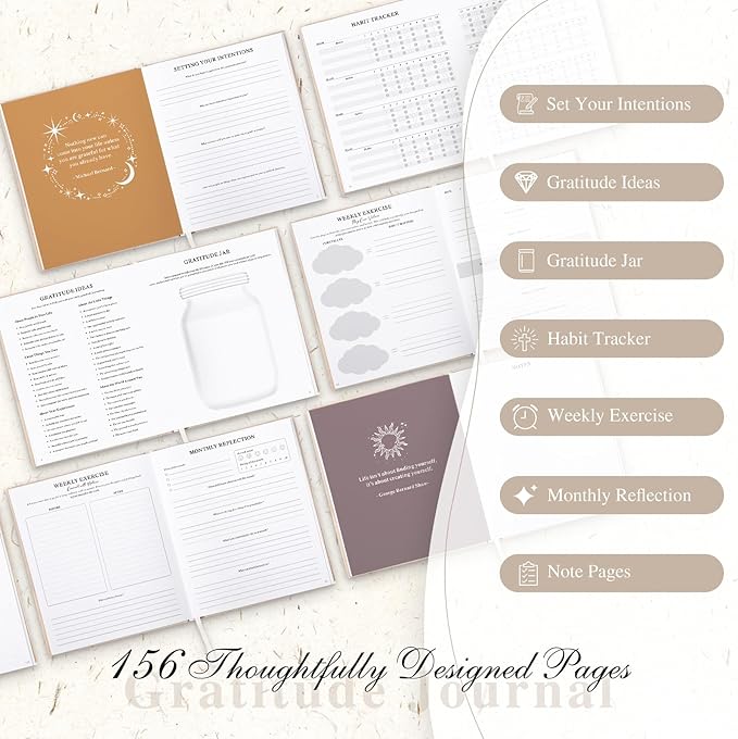 Lanpn Daily Gratitude Journal for Woman Men, 4 Month Affirmation & Mindfulness Planner, 7.8"x9.2" The 5 Minute Grateful Diary, Guided Reflection with Positivity Prompts Undated Notebook, Beige - Bloomnest