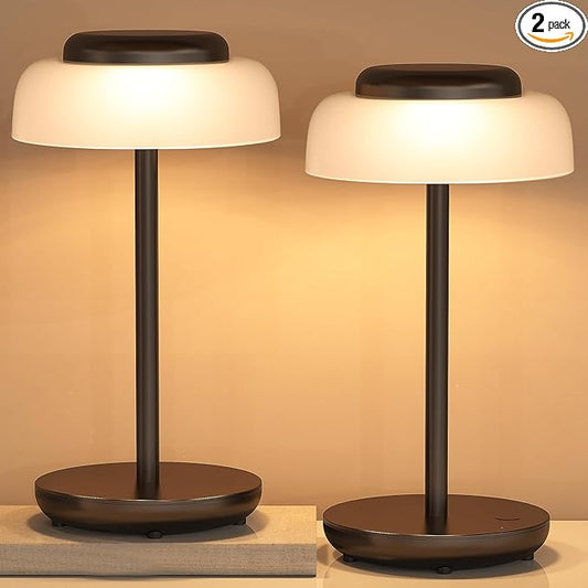 QiMH Battery Operated LED Table Lamp, 5000mAh Rechargeable Cordless Lamp Set of 2, Stepless Dimmable Touch Control, Small Waterproof Desk Night Light for Living Room, Bedroom, Outdoor Bar (Black) - Bloomnest