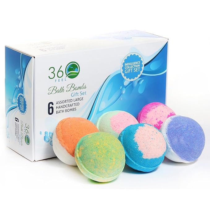 360Feel Bath Bombs Gift Set - Handcrafted Moisturizing Bath Bombs for Women Infused with Essential Oils - an Ideal Gift for Any Occasion - Non-Staining and Glitter Free Fizz - Large - Set of 6 - Bloomnest