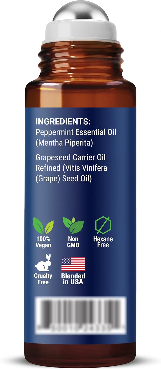 Peppermint Essential Oil Roll-On 10 ml - Pure, Natural & Prediluted Oil Blend Roller with Fresh Minty Aroma - Aromatherapy & Headache Relief - Nexon Botanics - Bloomnest