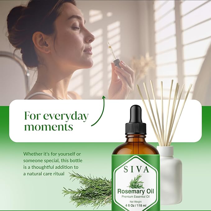 Siva Rosemary Essential Oil - 4 Fl Oz – 100% Natural Rosemary Oil - for Diffuser, Face, Skin Care, Aromatherapy, Hair Care, Scalp and Body Massage - with Dropper - Bloomnest