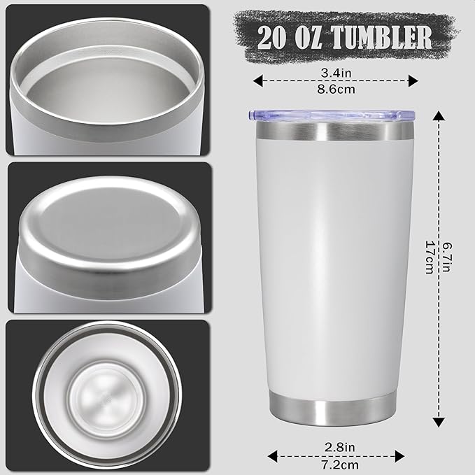 20 oz Tumbler Coffee Travel Tumblers Bulk with Lid Stainless Steel Double Wall Vacuum Insulated Mug Powder Coated Cups fit Car Cupholder for Hot and Cold - White, 12Pack - Bloomnest