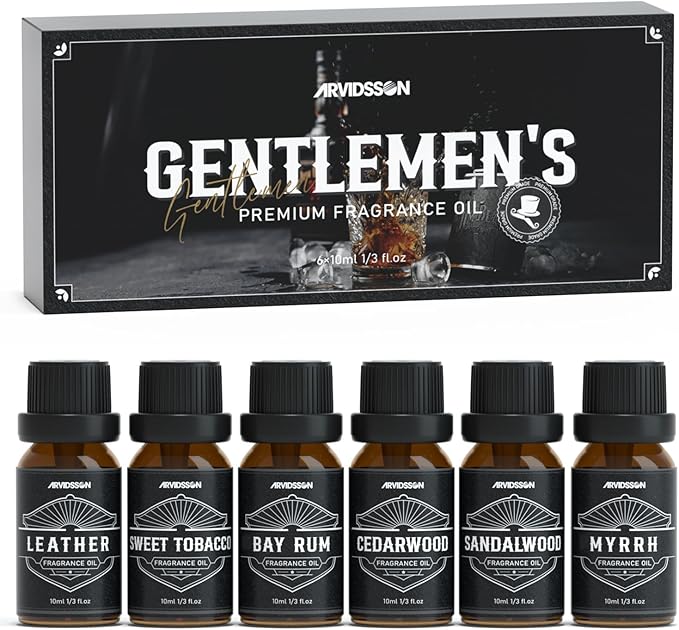 Essential Oils for Men, ARVIDSSON Masculine Essential Oils, Manly Fragrance Oils for Diffuser, Sandalwood, Cedarwood, Leather, Sweet Tobacco, Bay Rum, Myrrh, Gift for Men - Bloomnest