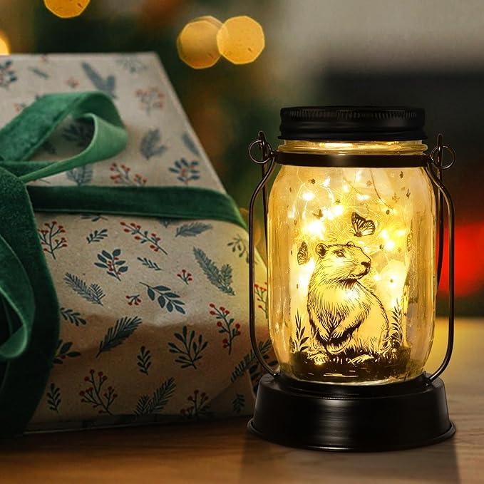 Capybara Gifts for Women/Men Capybara Solar Lanterns Mom Grandma Birthday Present Lantern Memorial Lights Solar Garden Decoration Outside for Yard, Patio,Backyard,Porch Torches - Bloomnest
