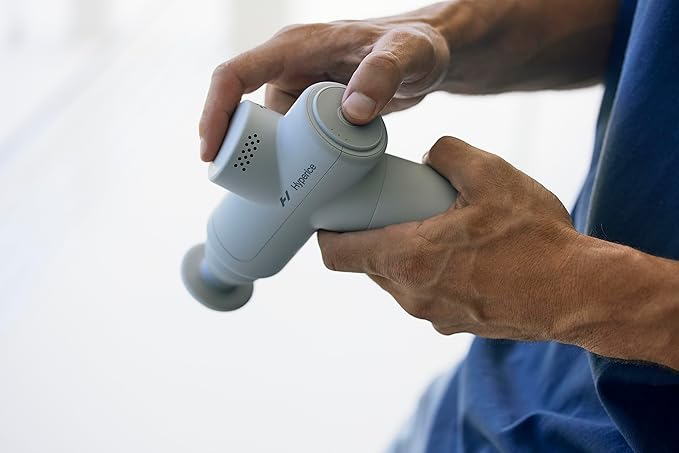 Hyperice Hypervolt Go 2 - Arctic Grey - Featuring Quiet Glide Technology - Handheld Percussion Massage Gun - 3 Speeds, 2 Interchangeable Heads - Helps Relieve Sore Muscles and Stiffness - FSA and HSA - Bloomnest
