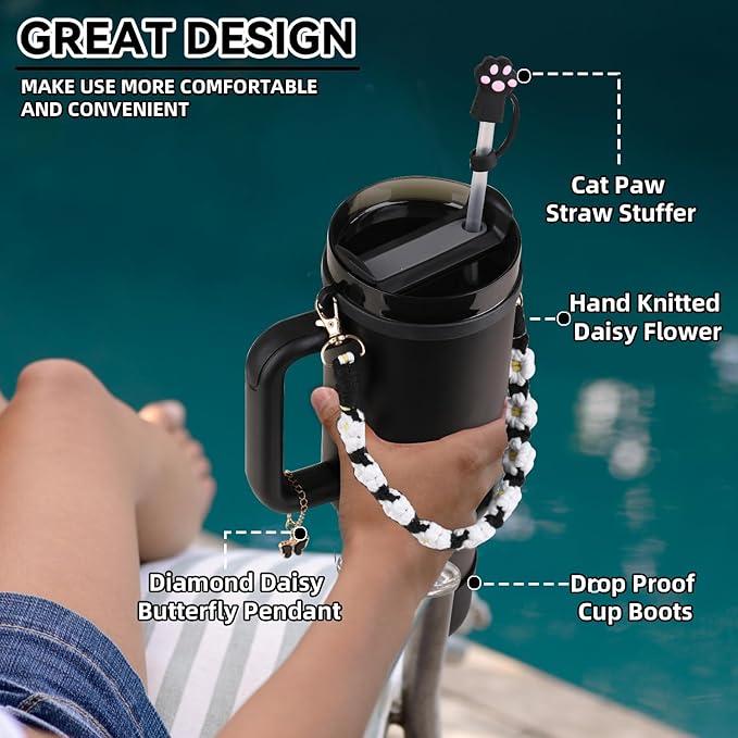 40 oz Tumbler Insulated Mug w/Straw & Flip Cap Lids - Cup Holder Bottle with 6 Accessories Set for Hot, Cold Drink - Leak-Proof - Water, Coffee Portable Travel Mug (Midnight Black) - Bloomnest