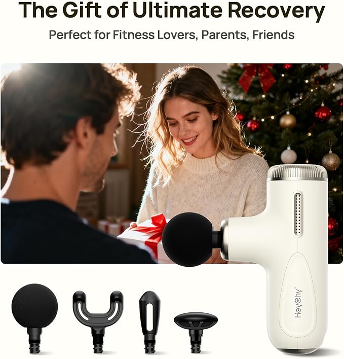 Super Mini Massage Gun Deep Tissue, Muscle Massager with 4-10mm Amplitude & 4 Heads, Portable Handheld Massager, Perfect Gifts for Athletes, Pain Relief at Home, Gym, Travel, Gym, White - Bloomnest
