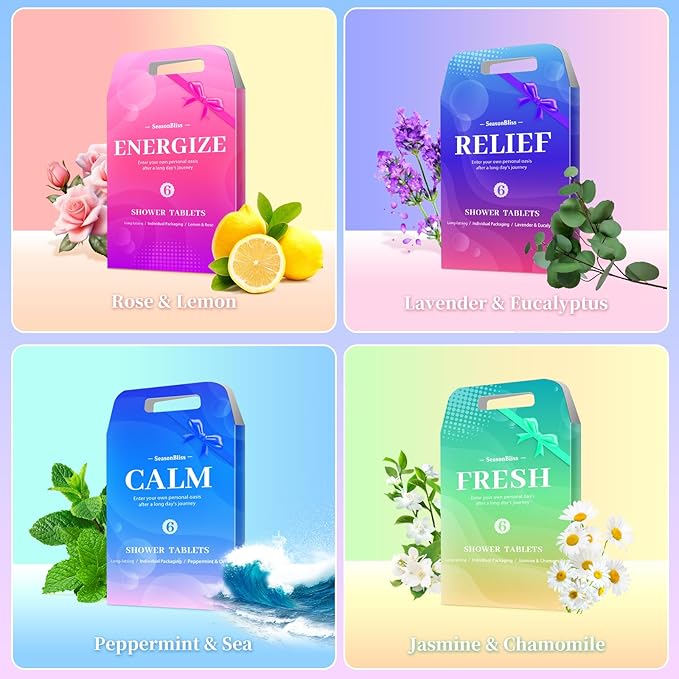 Shower Steamers 48 Counts, Shower Tablets with Natural Ingredients, 8 Different Scents, Individually Wrapped Shower Steamers, Presents for Mom, Friends - Bloomnest