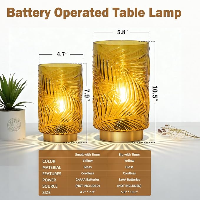 Battery Operated Table Lamp, Cordless Lamps for Home Decor, Battery Powered Nightlight with LED Bulb with Timer, Decorative Lights for Living Room Bedroom Tabletop Entryway Centerpiece Gift(S Yellow) - Bloomnest