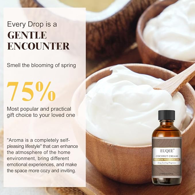 EUQEE 2.02 Fl OZ Coconut Cream Fragrance Oils, Premium Fragrance Essential Oils with Glass Dropper for Diffusers, Soap Candle Making(60ml) - Bloomnest