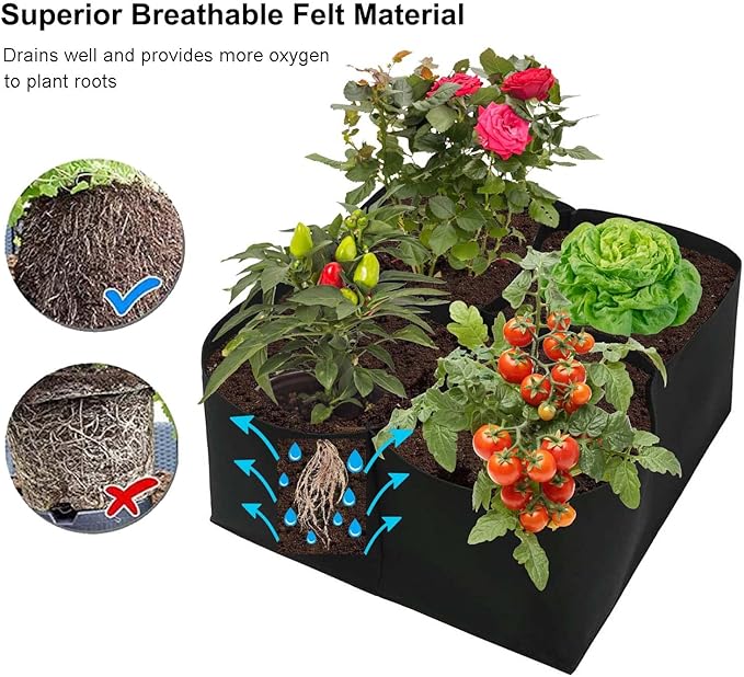 Fabric Raised Planting Bed, 2 Pack 4 Grids Durable Fabric Raised Garden Bed Breathable Planting Bags for Vegetables, Square Garden Grow Bag Container for Herb Flower Plants Gardening - Bloomnest