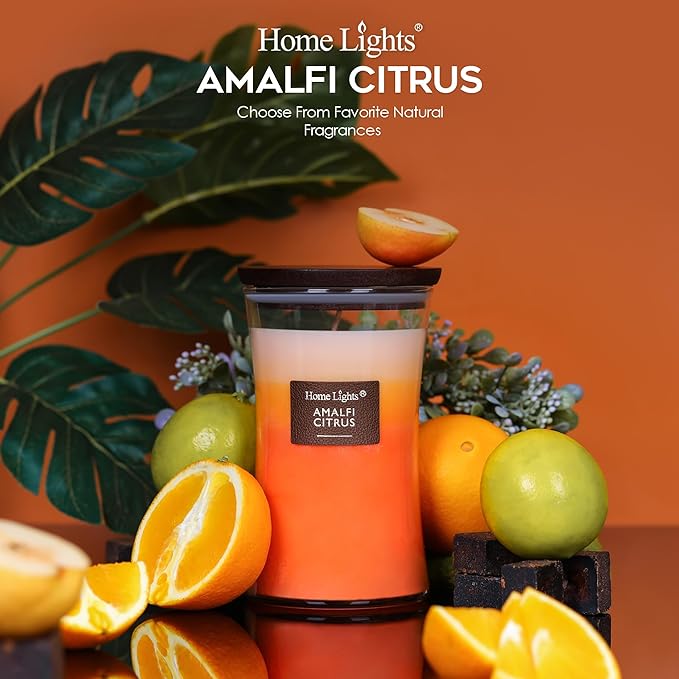 HomeLights 3-Layer Candles for Home Scented, 21.52 OZ Natural Soy Wax Scented Candles Burns Up to 100 Hours, Large Jar, Amalfi Citrus - Bloomnest