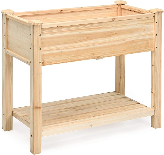 S AFSTAR Raised Garden Bed with Storage Shelf, Elevated Cedar Wood Planter Box with Legs, Outdoor Gardening Planting Bed for Vegetables Flower Herb Grow, Great for Backyard Patio Lawn - Bloomnest