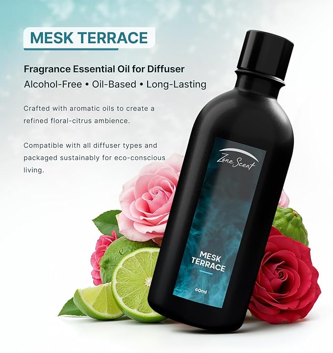 MESK Terrace Luxury Essential Oil for Diffusers - Floral Citrus Aromatherapy with Lime, Rose & Amber - Elegant Scent for a Refined Home ZoneScent