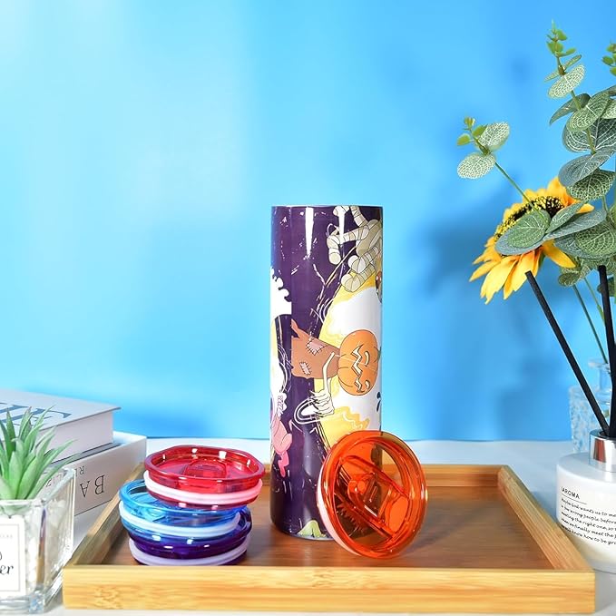 AGH 10 Pack Sublimation Tumblers Blank with Colorful Lids 20 OZ Straight Skinny Tumbler with Straw, Stainless Steel Double Wall Insulated Tumbler for Tumbler Press Machine - Bloomnest