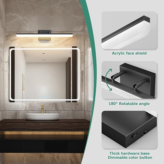 Black Vanity Light 24", 18W LED Bathroom Light Bar with 5CCT, Adjustable Angle & ETL Dimmable Driver – Modern Bathroom Vanity Light Fixture for Mirror, Powder Room, Bedroom, Apartment, Hotel - Bloomnest