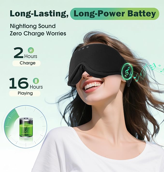 3D Bamboo Cotton Sleep Mask with Headphones Bluetooth 5.4, LC-dolida 2025 New Bluetooth Sleep Mask Headphones for Side Sleepers Women Men, Sustainable Luxury for Better Sleep - Bloomnest