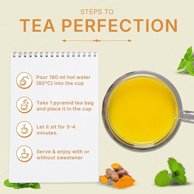 Turmeric Tulsi Tea Bags (50 Count), Green Tea with Turmeric & Peppermint, Stress Relieving, Low Caffeine Gluten Free, Whole Loose-Leaf Pyramid Tea Bags - Bloomnest