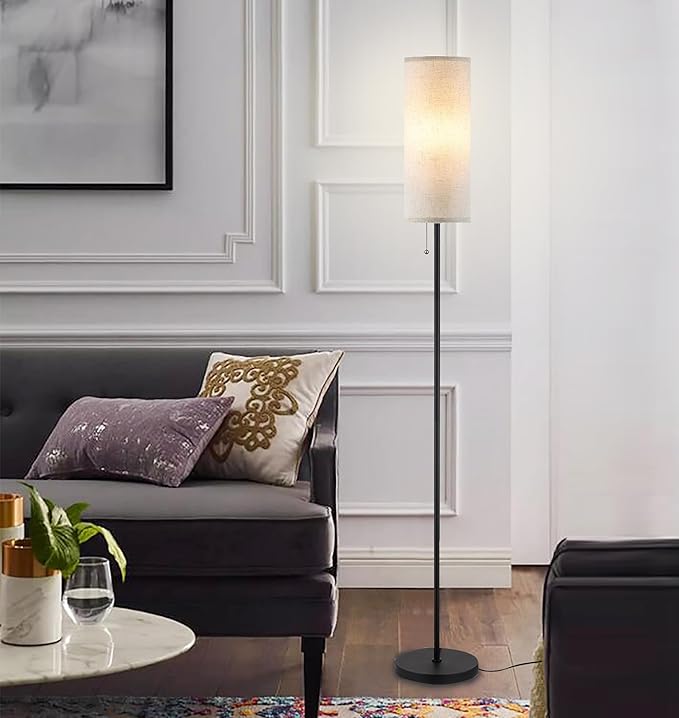 Floor Lamp for Living Room, Modern Standing Lamps with Lampshade, Minimalist Tall Lamp with Chain Switch for Living Room, LED Bulb Included (Beige Shade-Remote Bulb) - Bloomnest