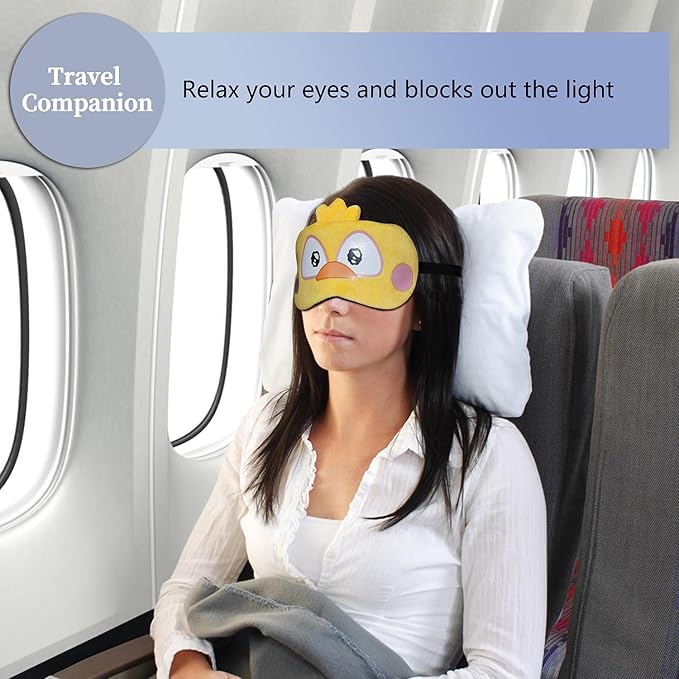 Cute Sleep Masks Cartoon Animal Eye Mask Plush Sleeping Mask & Travel Blindfold - Funny Novelty Eye Shade for Kids, Girls & Adults (Chick) - Bloomnest