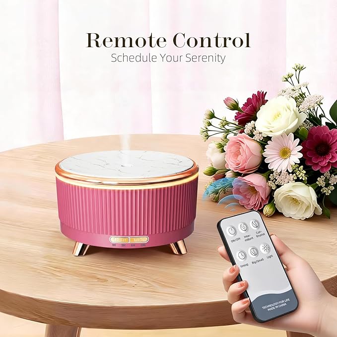 500ML Large Capacity Essential Oil Diffuser, Ultrasonic Aromatherapy Diffuser with 7 Color LED Lights with Remote Control, Cool Mist Humidifier, Timed Mist, Auto Shut-Off (Pink) - Bloomnest