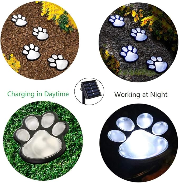 Elnsivo Paw Print Solar Outdoor Lights, Solar Lights Outdoor Waterproof Dog Paw Light (Set of 4), Cat Puppy Animal Garden Light Path Lamp Walkway Lighting for Patio,Yard, Any Pet Lover (White paw) - Bloomnest