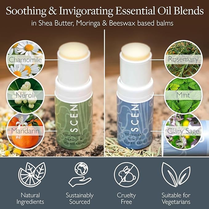 Scentered Aromatherapy Balm Stick Duo for Stress-Relief & Focus - Roll On Essential Oil Blends of Rosemary, Mint, Chamomile - Aromatherapy Gifts for Women - De-Stress & Focus - Bloomnest