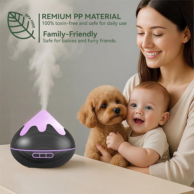 500ML Essential Oil Diffuser, Aromatherapy Diffuser with Remote Control, Multifunctional Air Diffusers for Home Office Room, Fragrance Aroma Diffuser with 7 Color LED & 2 Mist Mode, Black - Bloomnest