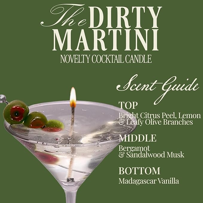 Dirty Martini Cocktail Candle, 40+ Hour Long-Lasting Burn Handcrafted Decorative Candles for Home Scented, Bar Cart Accessories, Birthday Candle Martini Party Decorations - Bloomnest